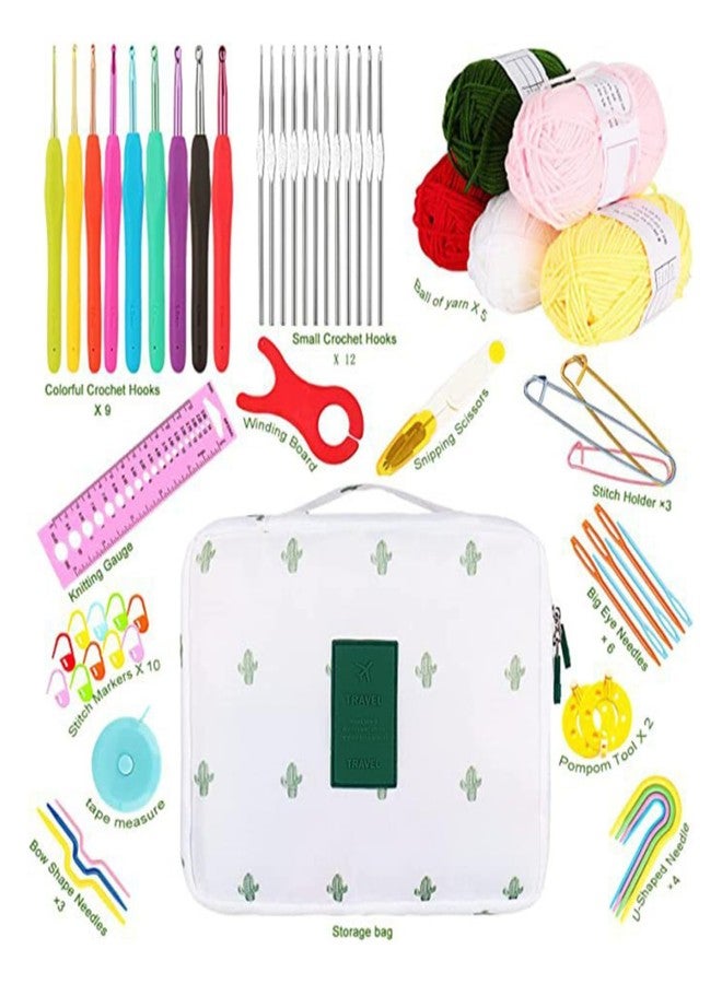 Tusmad Crochet Kit for Beginners Adults - 107 Pcs Starter Crochet & Knitting Kit with Yarn, Hooks, Stitch Markers & Accessories, Complete Crochet Set in Cactus White Storage Bag - Image 3